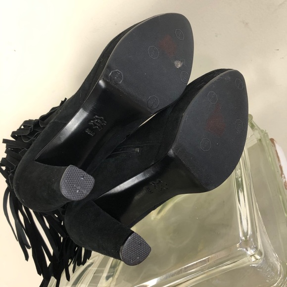 Via Spiga Black Suede Fringed Boho booties 8.5 - Picture 7 of 15